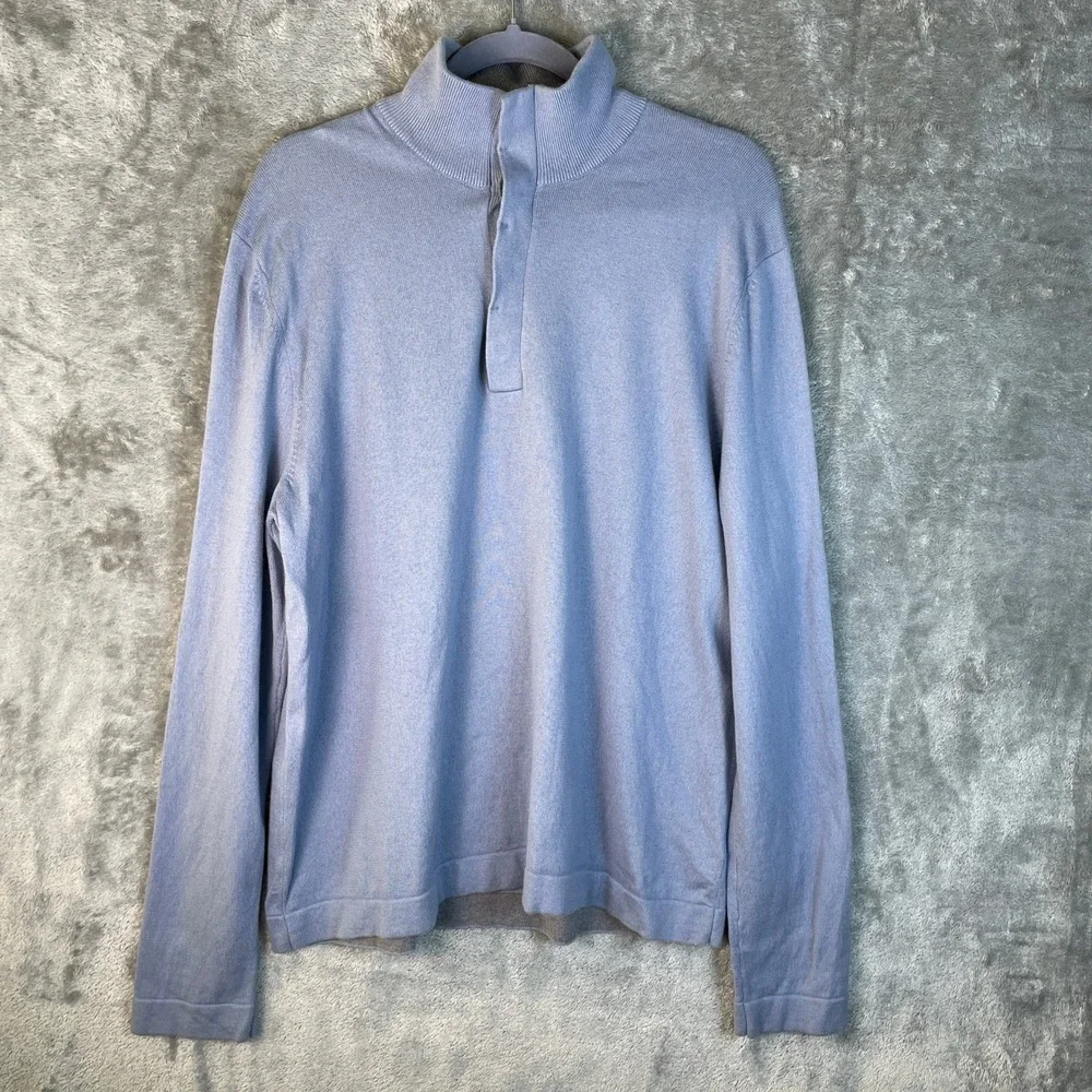 Banana Republic Sweater Mens Large Blue Mock Neck Cotton Cashmere Y2K 719646-01